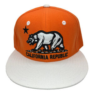Orange White California Republic Cali Bear Flag Flat Bill Snapback Cap Hat